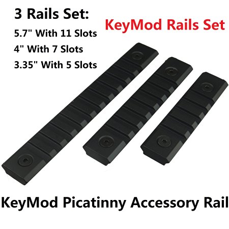 Field Sport 3 Rails KeyMod Picatinny Accessory Rail Set, 5.7" With 11 Slots, 4" With 7 Slots and 3.35" With 5 Slots