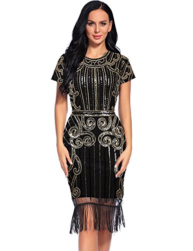 Flapper Girl Women's 1920s Vintage Inspired Sequin Embellished Fringe Gatsby Flapper Dress