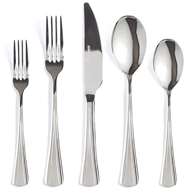 Silverware Set 18/10 Stainless Steel - Elegant Flatware Set of 40 Pieces - Eating Utensils for 8 People - Modern Cutlery Kit of Dinner Forks - Spoons Knives Dessert Forks and Spoons (D - Bird Tale)