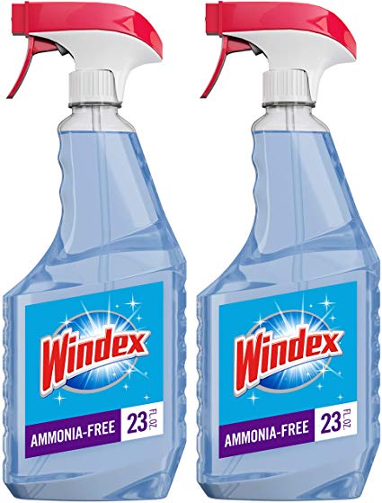 Windex Ammonia-Free Glass Cleaner Trigger Bottle, Crystal Rain, 23 fl oz (2 ct)