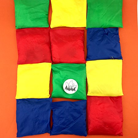 Adorox Set of 12 Assorted 5" Nylon Bean Bags Cornhole Primary Colors Carnival Game