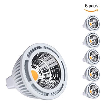 B-right Pack of 5 Units 7W MR16 LED Spotlight Bulbs, 5000K Cool White, 55W Halogen Equivalent, 540 Lumen, 24 Degree Beam Angle, MR16 COB LED Recessed Lighting