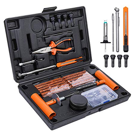 MATCC 76Pcs Tire Repair Kit Heavy Duty Universal Tire Repair Tools & Tire Repair Set for Car Motorcycle Truck RV Jeep ATV Tractor Trailer Fix Punctures and Plug Flats Flat Tire Puncture Repair Kit