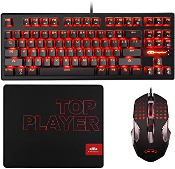 Mechanical Gaming Keyboard and Mouse Combo & Large Mouse Pad,Mechanical Keyboard 87 Keys Small Compact LED Backlit - MK1 Wired USB Gaming Keyboard with Blue Switches, for Windows PC Laptop Game ?-