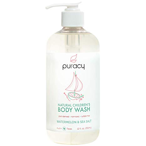Puracy Natural Children's Body Wash, Tear-Free Kid’s Soap, Sulfate-Free, Watermelon & Sea Salt, 12-Ounce