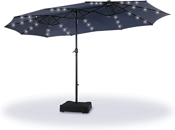 Sophia & William 15ft Patio Umbrella with Lights (Base Included) Extra Large Outdoor Twin Umbrella, Navy