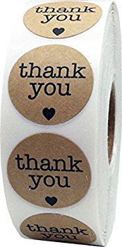 Thank You Natural Kraft Adhesive Stickers With Black Hearts Appreciation Labels 1 Inch 500 Adhesive Stickers