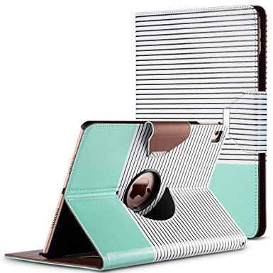 iPad Pro 9.7 Case - ULAK [Folio] iPad Pro 9.7 Synthetic Leather Case Rotating Stand [Smart Cover] for Apple iPad Pro 9.7 Inch_2016 Release Tablet (Minimal Mint Stripes)