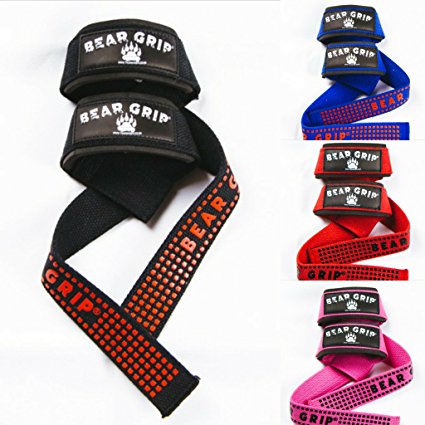 Bear Grip Straps - Premium Neoprene padded Heavy Duty double stitched weight lifting gym straps, Gel grip, Top Quality, 100% cotton, Extra long length