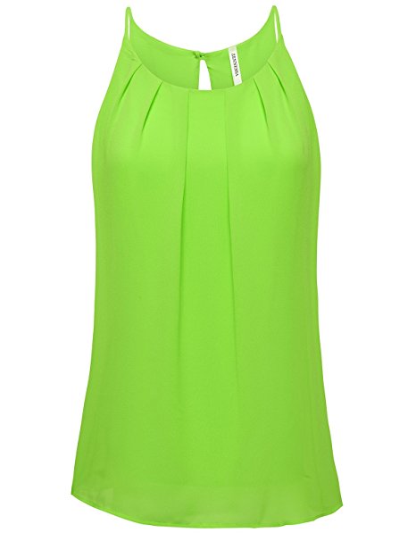 ZENNESSA's Womens Scoop Neck Pleated Front Fitted Chiffon Cami Tank Tops