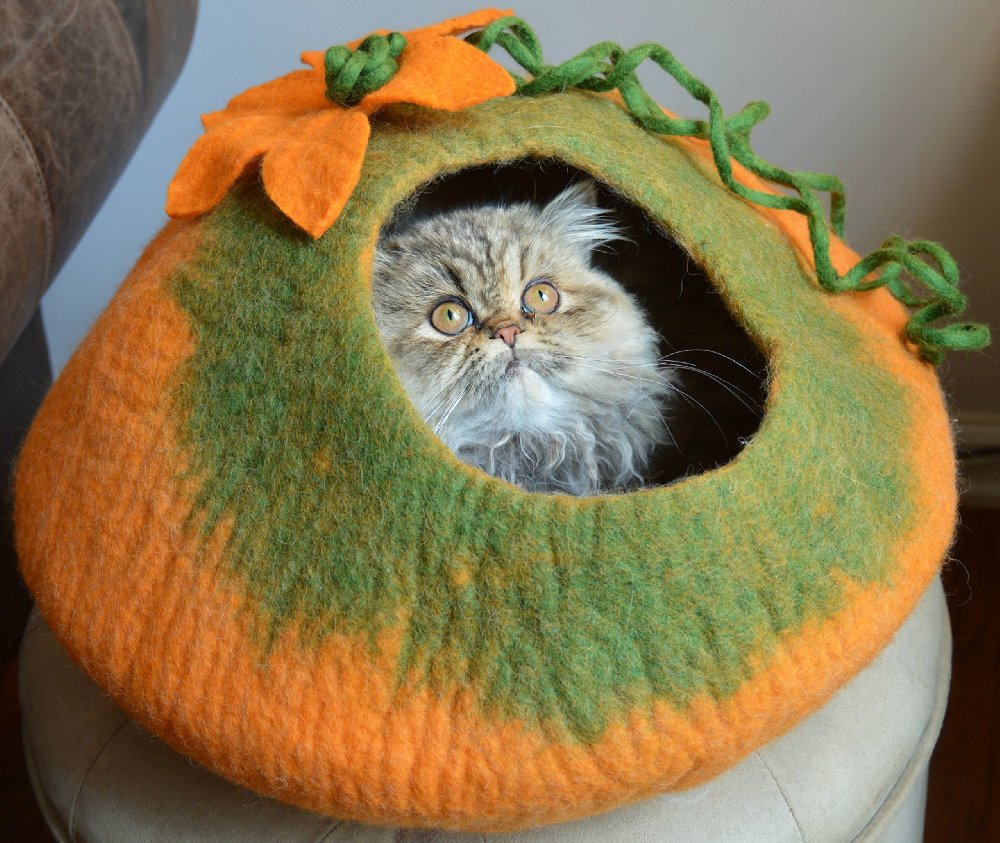 Cat Cave Bed - Handmade Felted Merino Wool House for Cats and Kittens - Original Cat Caves By Earthtone Solutions