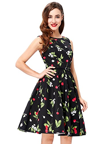 GRACE KARIN BoatNeck Sleeveless Vintage Tea Dress with Belt