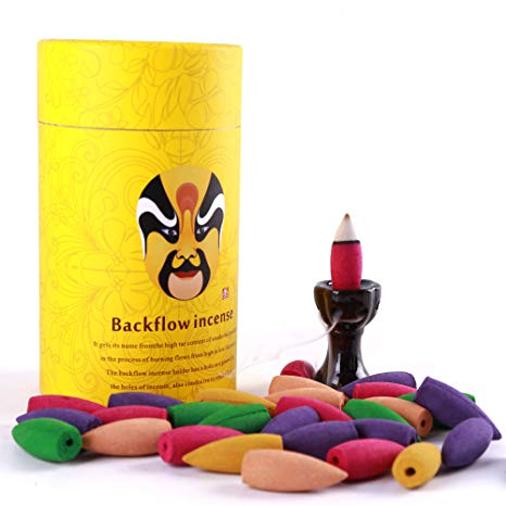 5 Mixed Natural Backflow Incense Cones Variety Pack 90 Pcs - Jasmine-Rose-Patchouli-Vanilla-Apple