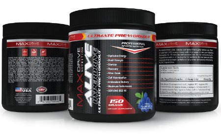 Alive HyperDrive Sports Nutrition Pre-Workout Supplement 60 Servings - Sustained Energy, Focus & Nitric Oxide Booster - Blue Raspberry Flavor