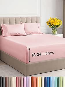 Extra Deep Pocket Queen Sheets - 4 Piece Breathable & Cooling Bed Sheets - Hotel Luxury Bed Sheet Set - Soft, Wrinkle Free & Comfy - Easily Fits Extra Deep Mattresses - Deep Pocket Baby Pink Sheets