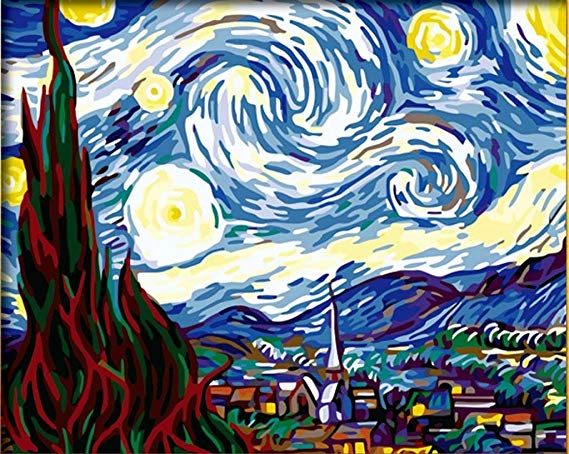Diy oil painting, paint by number kit- worldwide famous oil painting The Starry Night by Van Gogh 1620 inch.