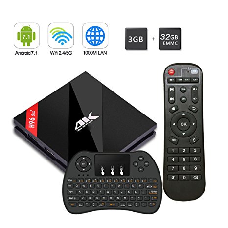 [3GB 32GB TV Box] H96 Pro plus Android 7.1 TV Box Bulit-in Lastest Amlogic 912 Octa Core CPU,Support HDMI 2.0 Output Dual Band WiFi 2.4G/5.8G 1000M LAN 4K Smart Set Top Box with Wireless Keyboard