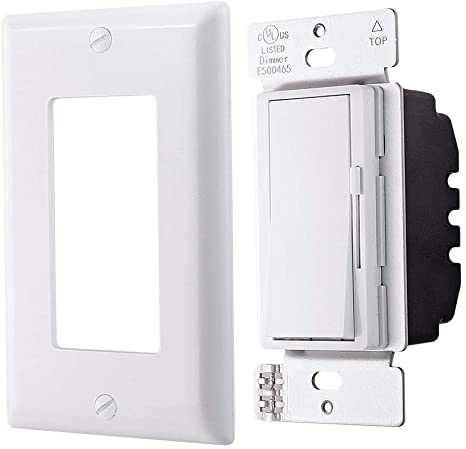 C.L Dimmer Switch for Dimmable LED lights, Halogen and Incandescent Bulbs, with Wallplate, Single-Pole or 3-Way,White