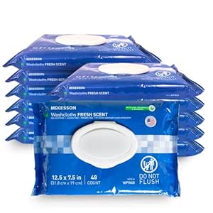 McKesson Washcloth Wipes, Scented - 12 Pack, 576 Washcloths - Disposable Wet Wipes for Adults - Alcohol-Free - No-Rinse Formula - Snap Lid Soft Pack - 48 Wipes Per Pack