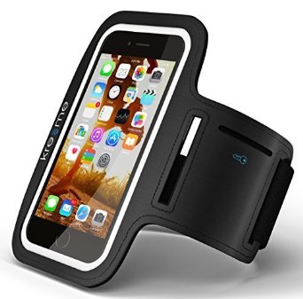 Sports Armband for Apple iPhone 6/6S, Black Neoprene, Water, and Sweat Resistant, Adjustable Sports Armband for Running and Fitness Activities, Hands Free, Key Compartment, Easy Touch screen Access