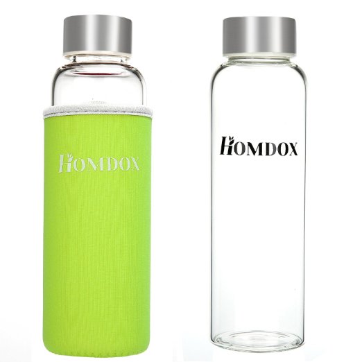Homdox Glass Water Bottle Made of Environmental Borosilicate Glass, Unique and Stylish Portable Glass Water Bottle With Nylon Sleeve