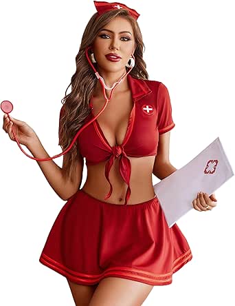 Avidlove Women Lingerie Sexy Roleplay Lingerie Set Nurse Cosplay Lingerie Outfits with Tie Top and Mini Pleated Skirt Set