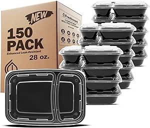 Freshware Meal Prep Containers [150 Pack] 2 Compartment with Lids, Food Storage Containers, Bento Box, BPA Free, Stackable, Microwave/Dishwasher/Freezer Safe (28 oz)