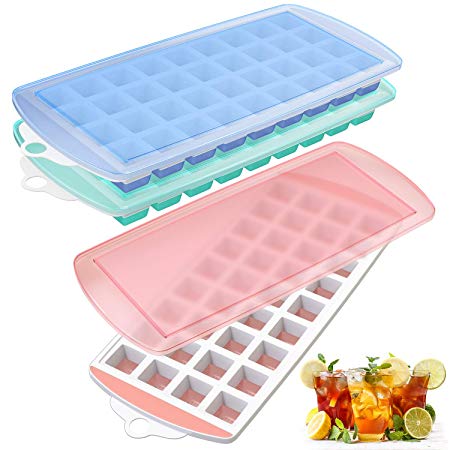 Ice Cube Trays, 3 Pack Food Grade Flexible Stackable Silicone Ice Cube Trays with No-spill Removable Lids, Easy Release Ice Tray Make 108 Ice Cube