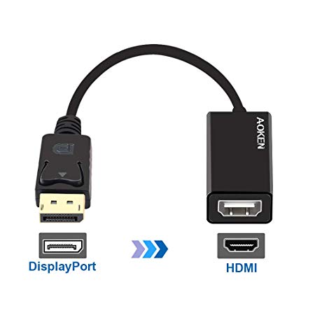 Display Port to HDMI,AOKEN Gold Plated Displayport to HDMI Active Adapter Cable for DisplayPort Enabled Desktops and Laptops to HDMI Converter Male to Female