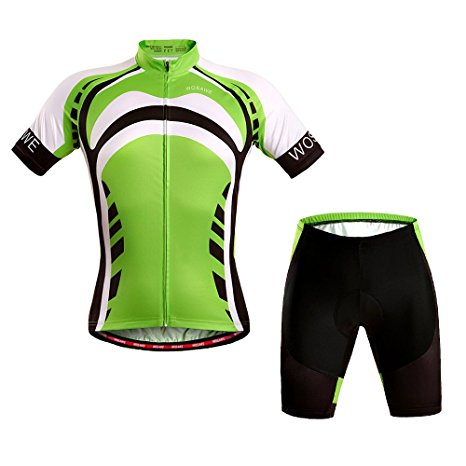 WOLFBIKE Men Cycling Jersey Bicycle Bike Cycle Short Sleeve Jersey Jacket Comfortable Breathable Shirts Tops, 4D Cushion Padded Shorts Tights Pants Sportswear Suit Set Breathable Quick Dry