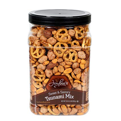Jaybee's Mixed Nuts Sweet & Savory Tsunami Mix (2 lb) - Smoked Almonds, Pretzels, Toffee Peanuts, Spicy Peanuts, Honey Roasted Peanuts, Perfect Snack to Share