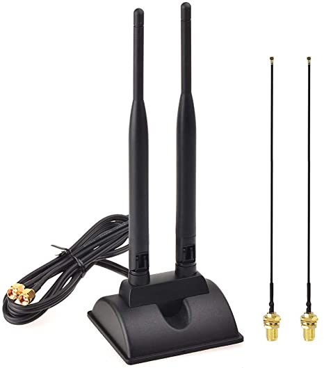 Eightwood WiFi Antenna 6dBi 2.4GHz 5GHz Dual Band RP-SMA Male Antenna with MHF4 to RP-SMA Female Pigtail Cable (2-Pack) for PC Desktop M.2 NGFF Wireless Network Card