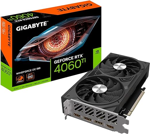 GIGABYTE GeForce RTX 4060 Ti WINDFORCE OC 16G Graphics Card, 2X WINDFORCE Fans, 16GB 128-bit GDDR6, GV-N406TWF2OC-16GD Video Card