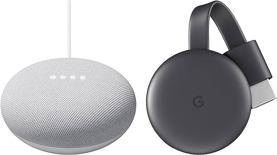 Google Nest Mini 2nd Generation Chalk (Bluetooth Speaker) Chromecast 3rd Gen - Value Bundle