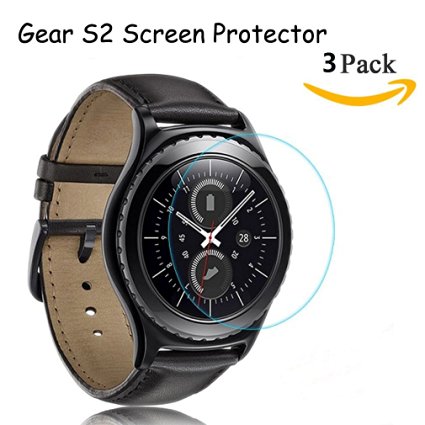 Gear S2 Screen Protector , AK Tempered Glass Screen Protector for Samsung Gear S2, [Full Coverage] Anti-bubble High Definition , Pack of 3