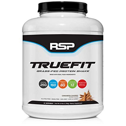 RSP TrueFit - Grass-Fed Lean Meal Replacement Protein Shake, All Natural Whey Protein Powder with Fiber & Probiotics, Non-GMO, Gluten-Free & No Artificial Sweeteners, 4LB (Cinnamon Churro)
