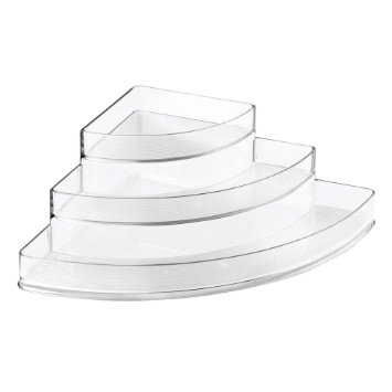 InterDesign Linus Spice Rack, Corner Organizer for Kitchen Pantry, Cabinet, Countertops - 3-Tier Clear