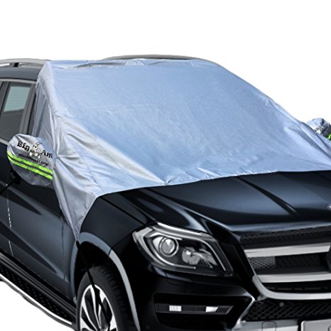 Magnetic Windshield Snow Cover Elastic with hooks Fixed Four wheels & Reflective Warning Bar on Mirror Covers - Ice Sun Frost and Wind Proof in All Weather, Fit for Most Vehicle