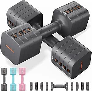 FEIERDUN Adjustable Dumbbell Set of 2, Each 2/4/6/8/10 lbs Weight for Women, Quick Adjust Weight, Double Locking Protection, Versatile Hand Weights for Home Gym & Outdoor Exercise