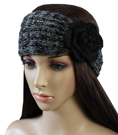 Womens Winter Crochet Headband Double Color Mixture Yarn Knit Hair Band Classic Color Rose Flower Ear Warmer Headwrap