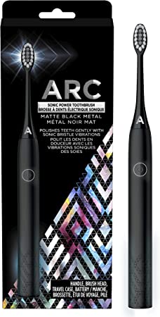 ARC Sonic Power Battery Toothbrush with Travel Case, Matte Black Metal