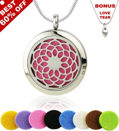 Sunflower Aromatherapy Essential Oil Diffuser Necklace，PREMIUM 316L Stainless Steel Pendant Locket Jewelry Gift Set With 24" Chain   8 Refill Pads