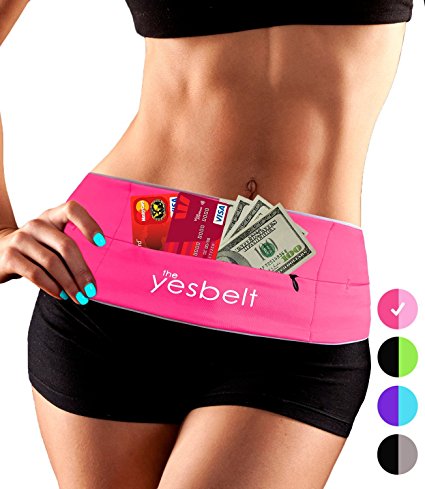 YesBelt #1 REVERSIBLE Running Belt and Waist Pack w ZIPPER - Better than Cell Phone Sports Armband - iPhone 6 Plus - Best Travel Money Belt - Stylish Fitness Zip 'n Flip Band for Workout