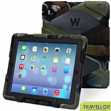 iPad Cases,iPad 2 Case,iPad 4 Case,TRAVELLOR®[Heavy Duty] iPad Case,Three Layer Armor Defender And Full Body Protective Case Cover With Kickstand And Screen Protector for iPad 2/3/4 - Army/Black