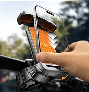 LISEN Motorcycle Phone Mount Holder - [Ultra-Stable] [Easy Installation] 2024 Phone Holder for Motorcycle with Upgraded Handlebar Clamp, Fit iPhone 15/14/ 13 Pro Max, More 4.5-7" Phones, Orange