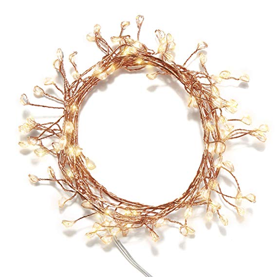 5 Ft Fairy Light Garland, Copper - 120 Starry LED Cluster Lights on a Bendable Rose Gold Wire, Plug-in or Battery Operated, Indoor/Outdoor Use, UL-Listed, Timer Included
