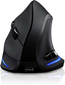 TRELC Ergonomic Mouse, 2.4G Wireless Vertical Optical Mouse with Adjustable Sensitivity (1000/1600/2400 DPI), 6 Buttons for PC, Desktop, Laptop, Notebook (Black)
