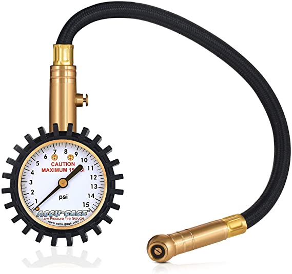 Accu-Gage RH15XA Low Pressure Tire Pressure Gauge with Protective Rubber Guard, Angled Swivel Chuck, 15 PSI