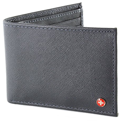 Alpine Swiss Men's Leather Bifold Wallet Removable Flip Up ID Window