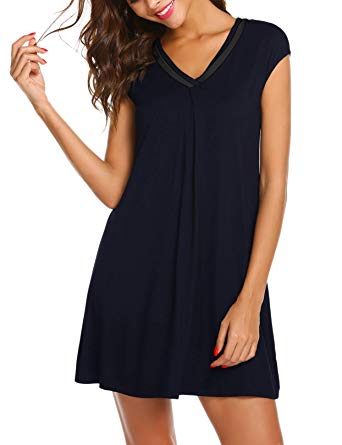 Elaver V Neck Sleep Shirt Casual Dress Short Sleeve Nightshirt for Women Plus Size S-XXL